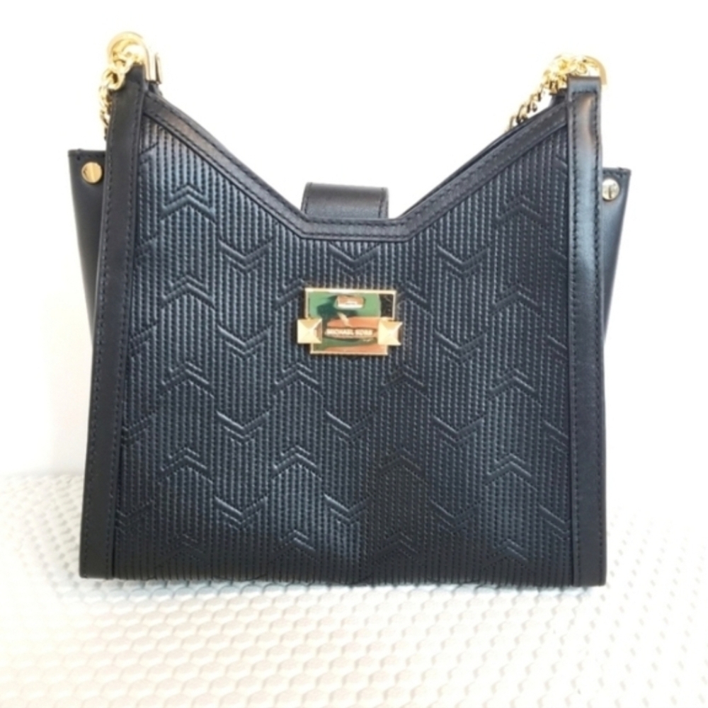 Michael Kors Black Embossed Shoulder Bag with Gold Chain - Picture 2 of 15